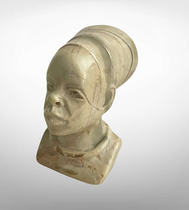 Small 8cm Hand-Carved Shona Bust  African Tribal Ethnic Lady in Natural Green Stone