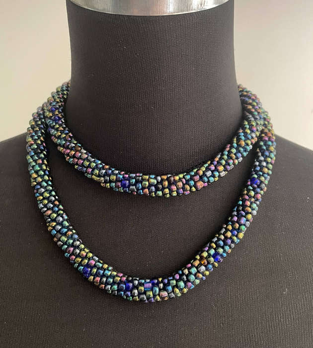 Original Abacus Iridescent Multicolor Beaded Necklace  46cm Folded  126g  Clearance
