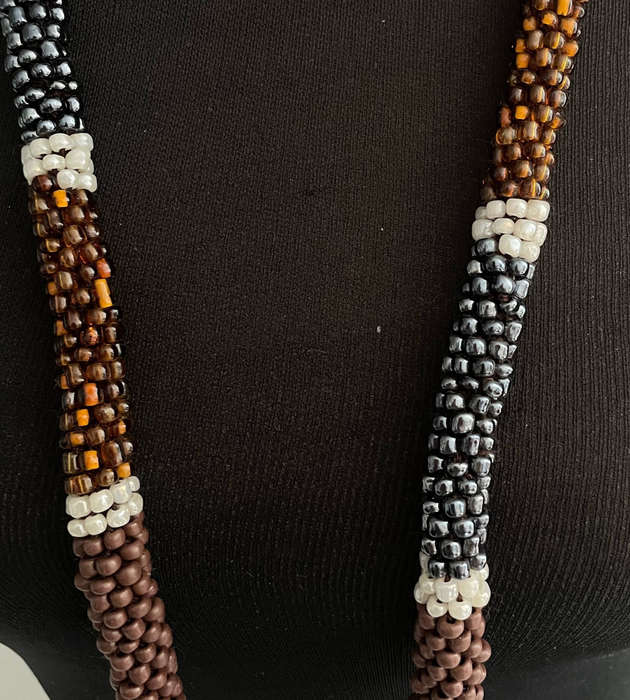 Original Abacus Beaded Necklace  Amber Iridescent, Gunmetal Gray, Brown & Pearly White  46cm  122