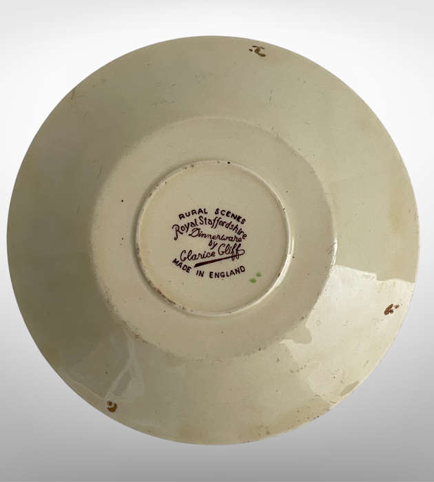 Vintage Clarice Cliff Rural Scenes Transferware Saucers - Staffordshire China, Brown Transfer, 12.5c