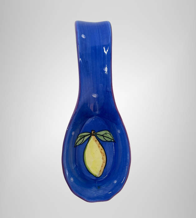 4-Piece Hand Painted Kitchenware Set  Blue & Yellow Lemons  Spoon Rest, Gravy Boat, Salt & Pepper