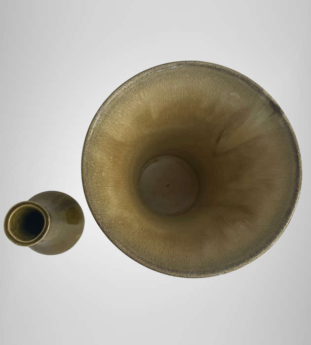 Reserved for Carl - Heavy Vintage Studio Pottery Vase  Drip Green Glaze Ribbed Base