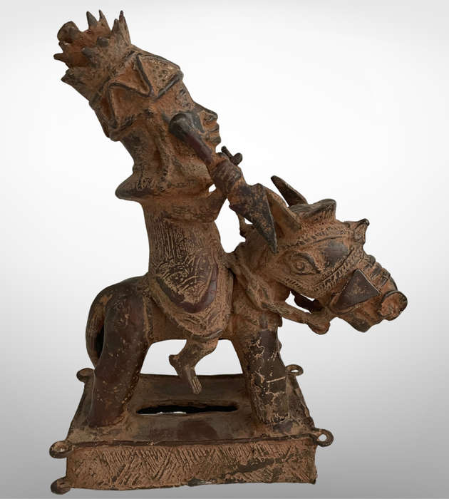 Rare Antique Benin Bronze Warrior on Horse | African Tribal Art | Cavalier Sculpture