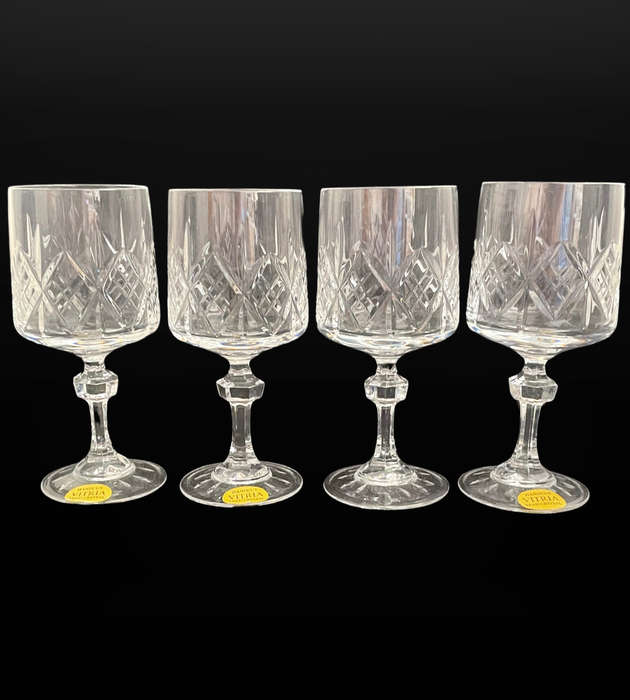 Set of 4 Vintage Vitria Handcut Lead Crystal Sherry Glasses  13cm High, Elegant Cordial Glasses