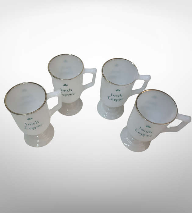 Set of 4 Vintage Bar Federal Glass Continental Cups  Irish Coffee, Milk Glass, 22kt Gold Rim