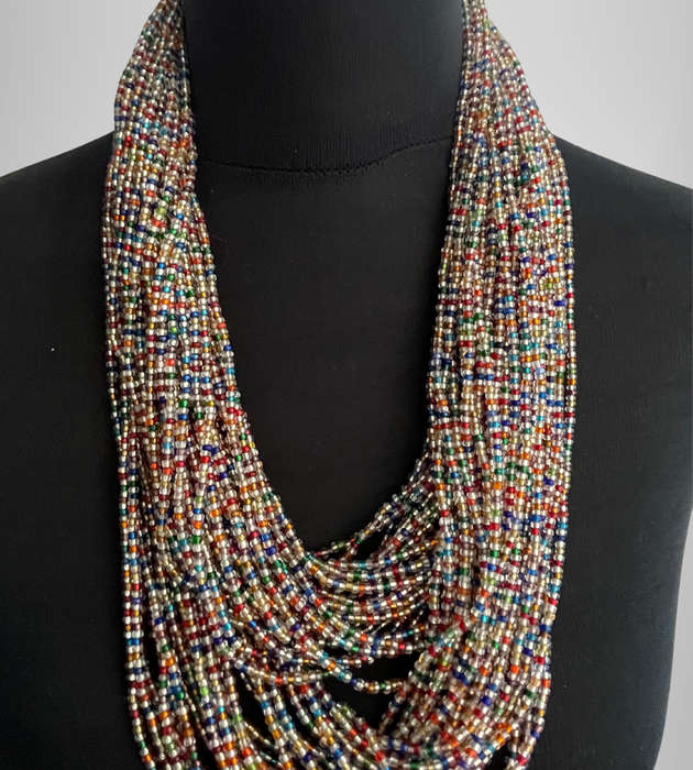Original Abacus 24-Strand Traditional Zulu Hand-Beaded Necklace  383g  Multicolor  69cm Length