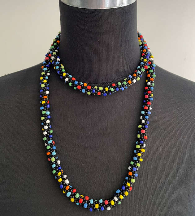 Original Multicolor Abacus Beaded Necklace  Continuous Strand  50cm (Doubled)  61g