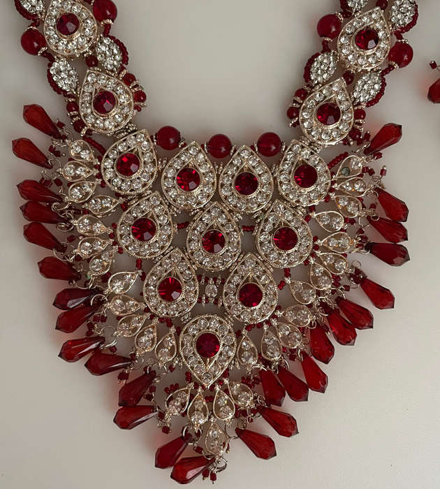 17-Piece Indian-Eastern Bridal Jewelry Set  Maroon & Gold  Nikkah, Walima, Diwali (Reduced to clear)