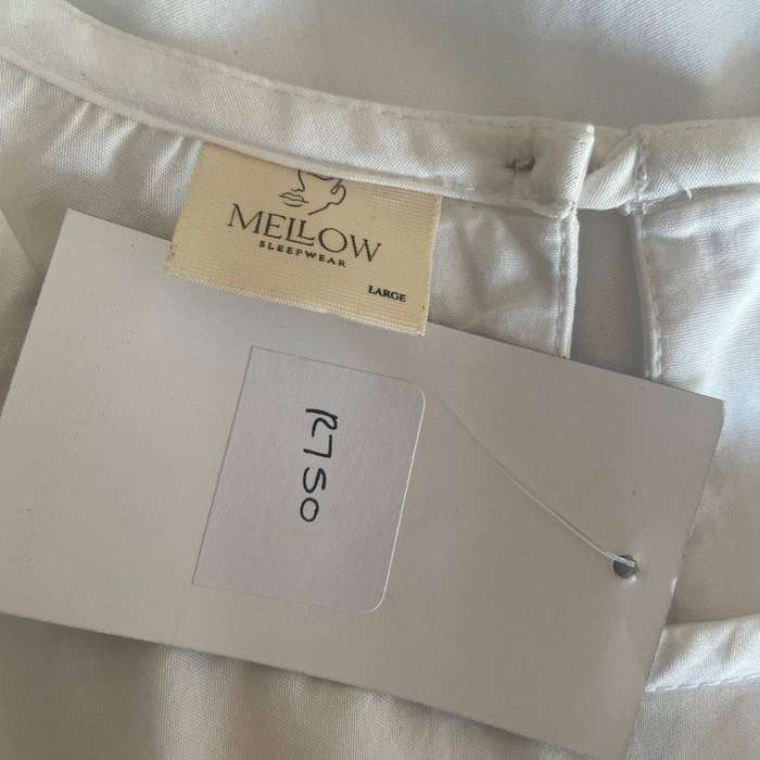 White A-Line Tunic Dress with ¾ Sleeves & Pockets  Cotton-Linen Blend  Size Large (Fits SA 40-42)