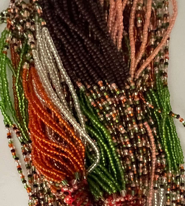 Original Abacus 32-Strand Traditional Zulu Hand-Beaded Necklace  366g  Red, Green, Orange, Brown