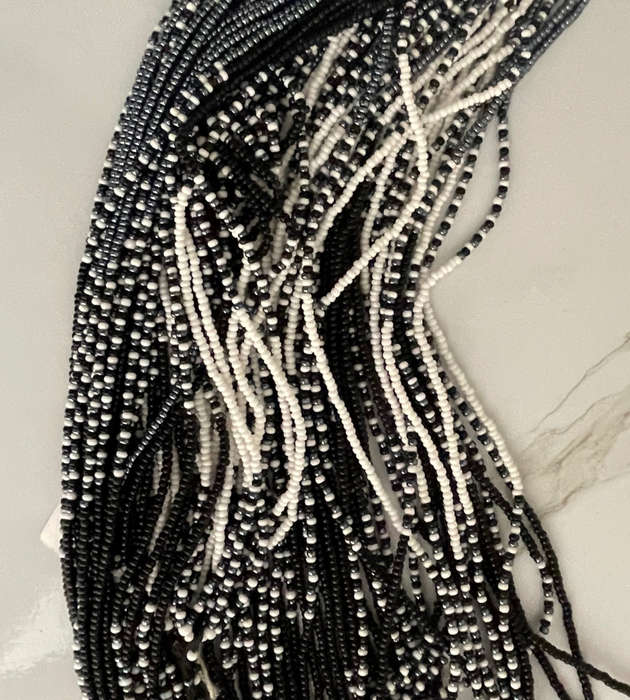 Original Abacus 24-Strand Traditional Zulu Hand-Beaded Necklace  395g  Black & White  68cm Length