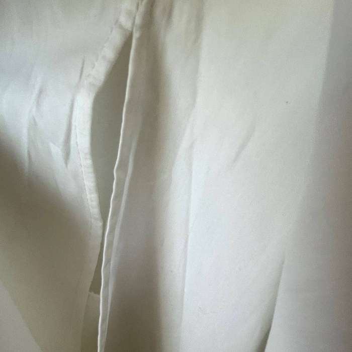 White Maxi Dress with V-Neck & Front Pleat  Hidden Pockets  Cotton-Linen Blend  Size XXL