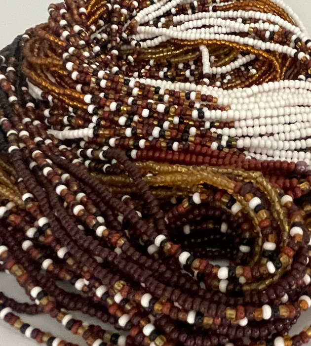 Original Abacus 24-Strand Traditional Zulu Hand-Beaded Necklace  299g  Amber, White, Brown
