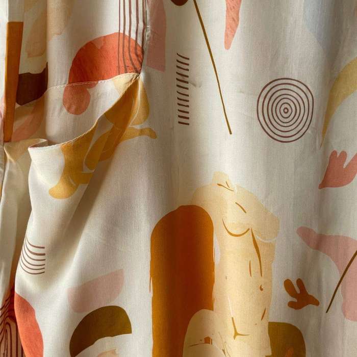 Abstract Print Sleeveless Dress with Pockets  Cotton Linen Blend  Size XL (Fits SA 4244)