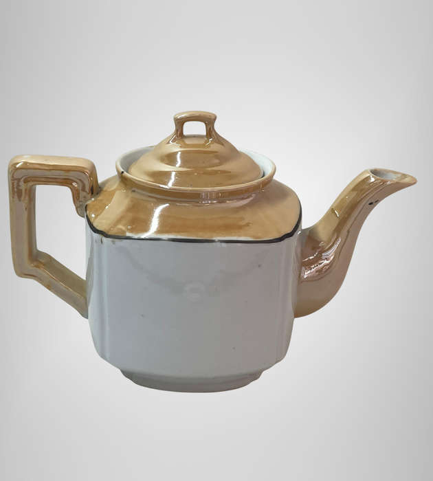 Vintage Mid-Century Peach Iridescent Lusterware Teapot  Floral Panel  Circa 1940s50s  Unmarked