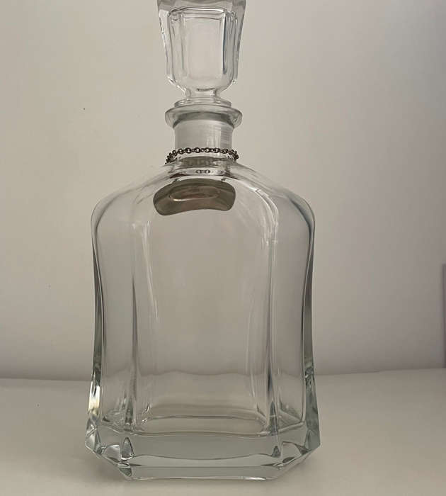 Capitol 750ml Hexagonal Glass Decanter with Stopper | 2 Silverplate Ianthe Decanter Labels