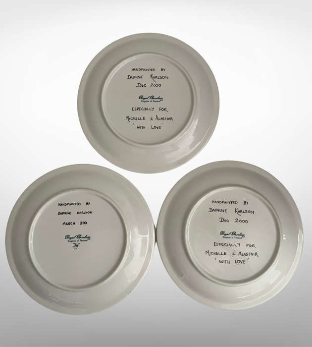Set of 3 Hand-Painted Wall Décor Plates by Daphne Karlson (2000- 2001)
