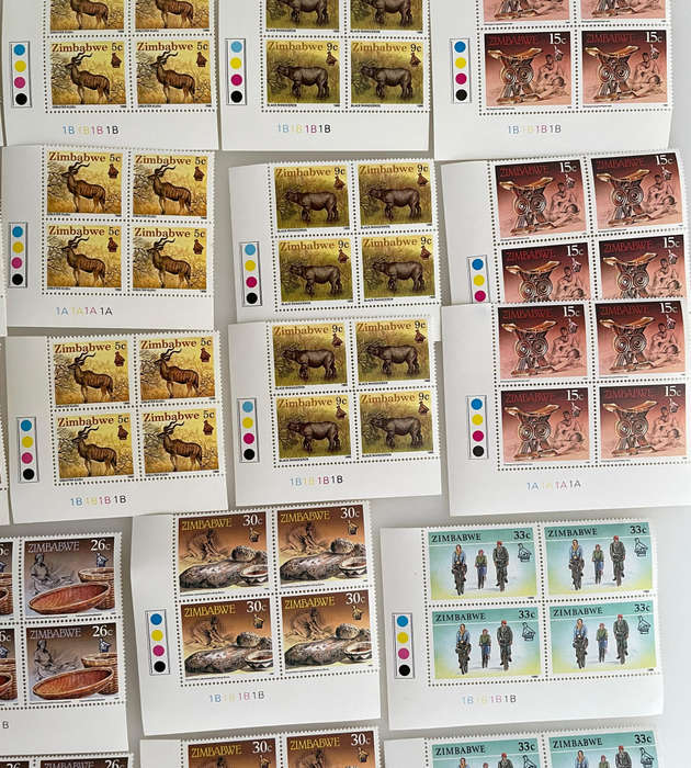 1990 Zimbabwe Definitive Stamps  18 Denominations  Wildlife & Culture  216 MNH Blocks