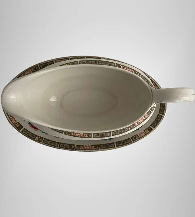 1930s John Maddock & Sons Indian Tree Sauce Boat with Matching Saucer  Royal Vitreous, England