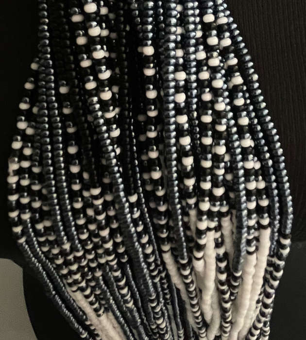 Original Abacus 24-Strand Traditional Zulu Hand-Beaded Necklace  395g  Black & White  68cm Length