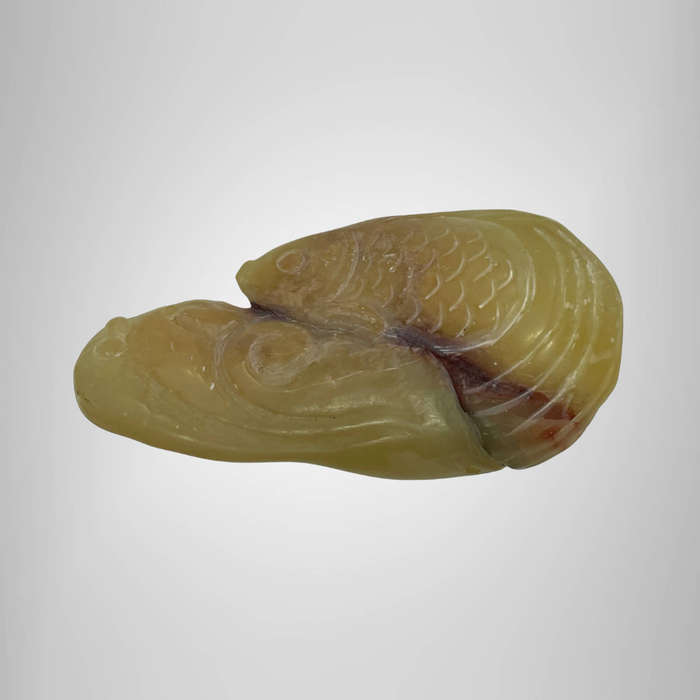 Antique Chinese Soapstone Fish Carving with Stand