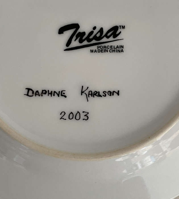 Set of 2 Hand-Painted Butterfly Side Plate Sized Wall Décor Plates by Daphne Karlson (2003)
