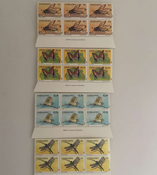 1995 Zimbabwe Stamp Lot  Insects, All-Africa Games, Currency Set  260+ MNH & CTO Blocks  Natprint