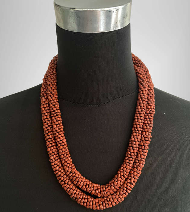 Original Abacus Handmade Beaded Necklace by Abegail  Terracotta Brown  60cm Folded  153g  Cleara