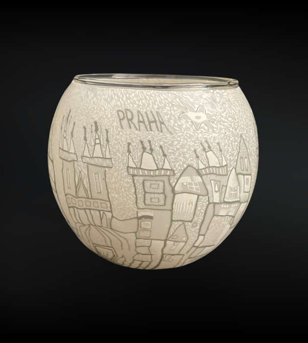 Rare Leuchtglas Prague Cityscape Candle Holder  Vintage European Charm, Original Box Included