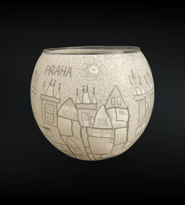 Rare Leuchtglas Prague Cityscape Candle Holder  Vintage European Charm, Original Box Included