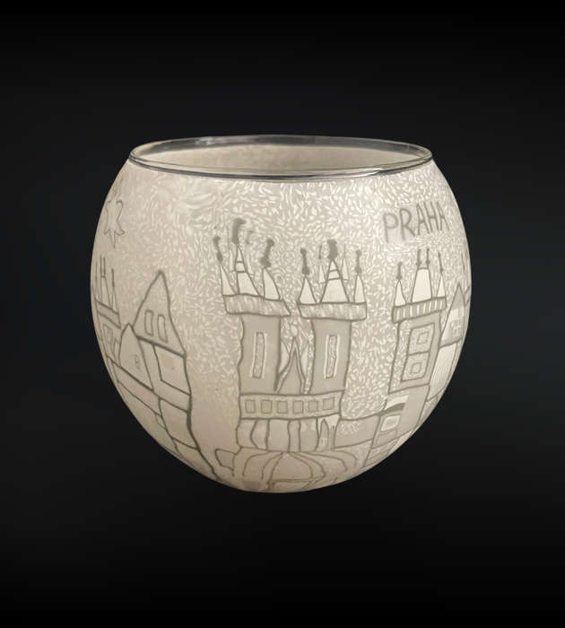 Rare Leuchtglas Prague Cityscape Candle Holder  Vintage European Charm, Original Box Included