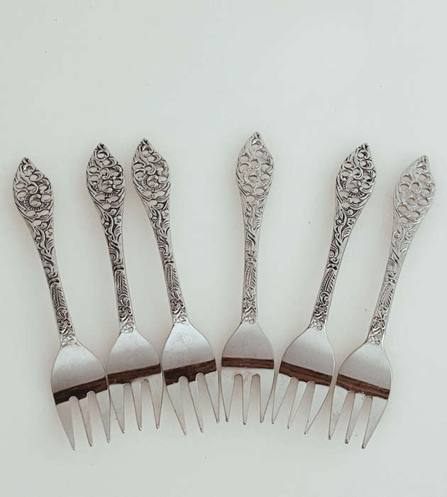 Set of 6 Vintage Elwezetta Chrome-Plated Cake Forks  Made in Holland