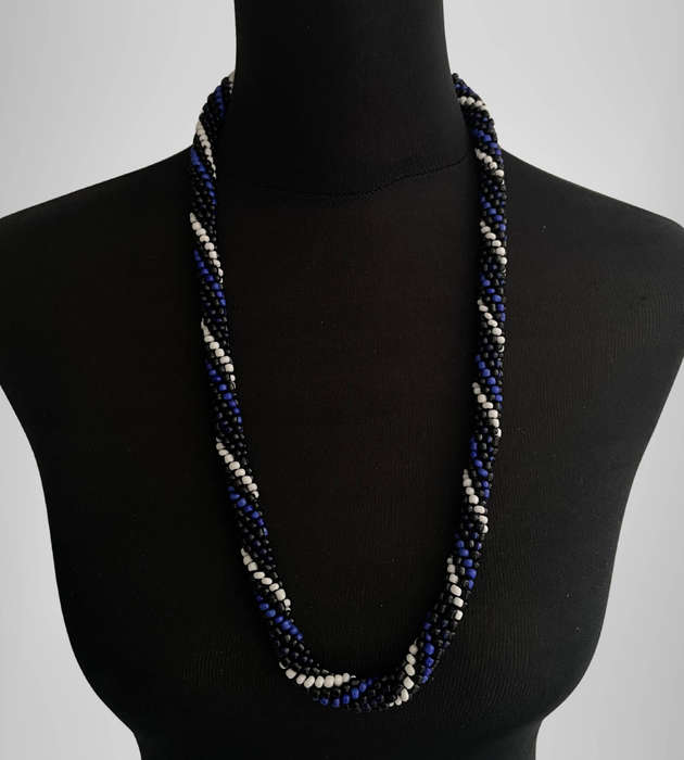 Original Abacus Multi-Strand Necklace  Black, Blue & White  40cm Folded  95g