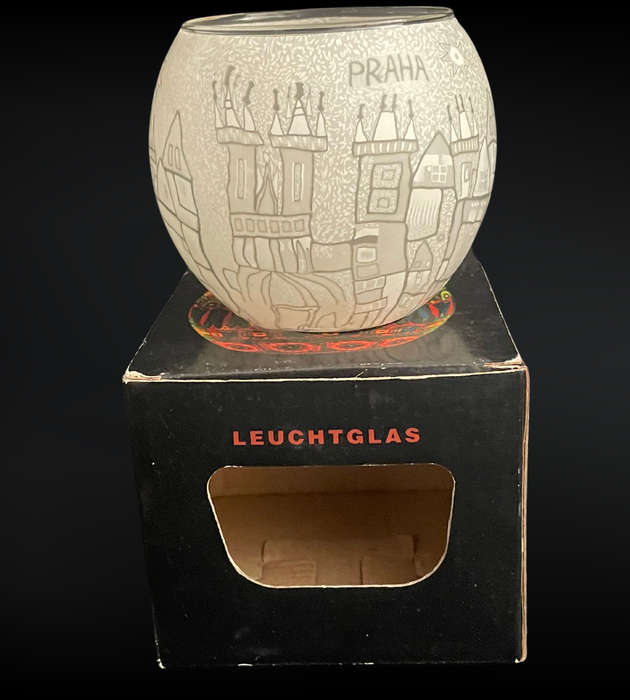 Rare Leuchtglas Prague Cityscape Candle Holder  Vintage European Charm, Original Box Included