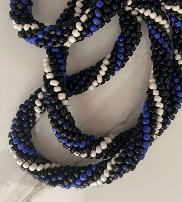 Original Abacus Multi-Strand Necklace  Black, Blue & White  40cm Folded  95g