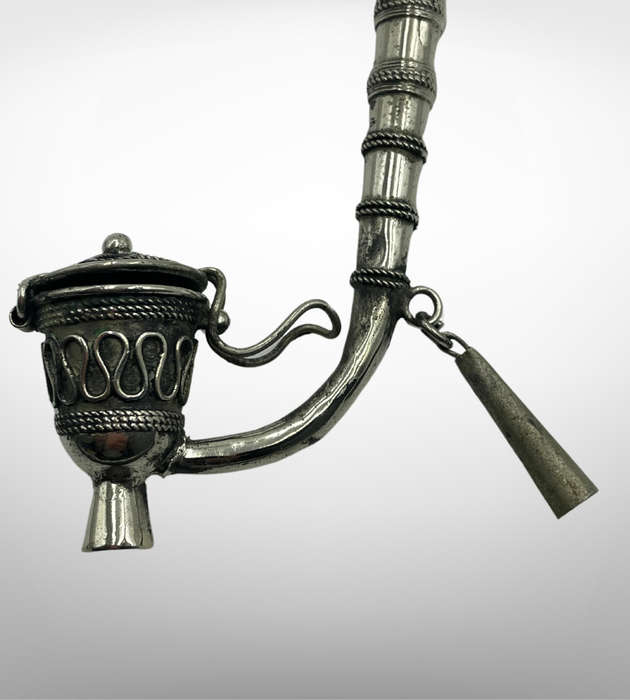 Vintage Chinese Paktong Smoking Pipe  Circa 1960s  Ornate Hand-Etched Design