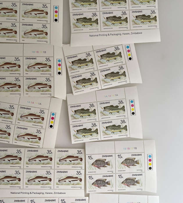 1989 Zimbabwe Fish Stamp Sheets  6 Denominations  Full Sets  234 MNH Stamps