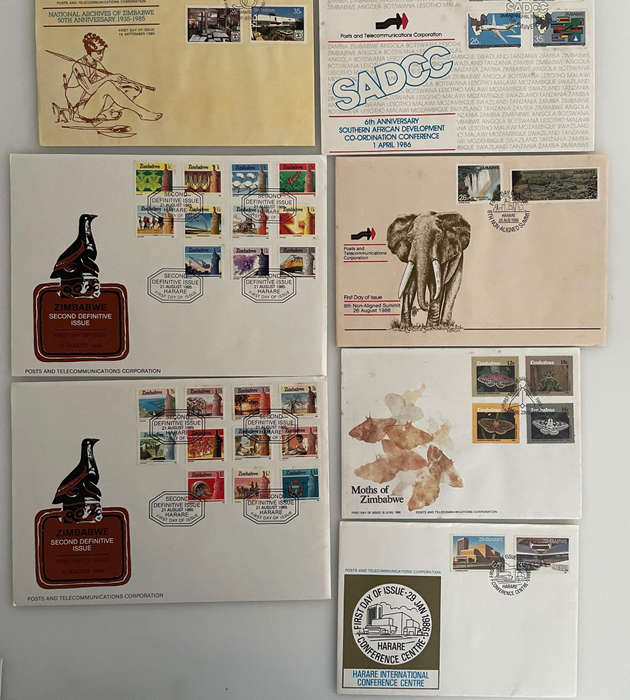 Lot of 32 Zimbabwe First Day Covers & 10 Postcards (19821993)  Wildlife, Olympics, Steam, Minerals