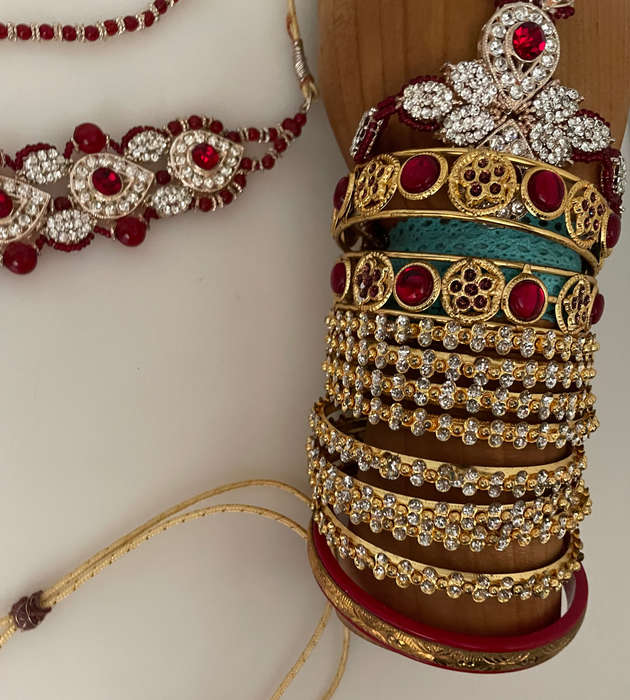 17-Piece Indian-Eastern Bridal Jewelry Set  Maroon & Gold  Nikkah, Walima, Diwali (Reduced to clear)