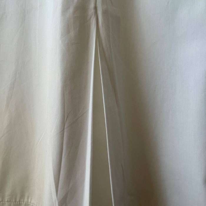 White Maxi Dress with V-Neck & Front Pleat  Hidden Pockets  Cotton-Linen Blend  Size XL