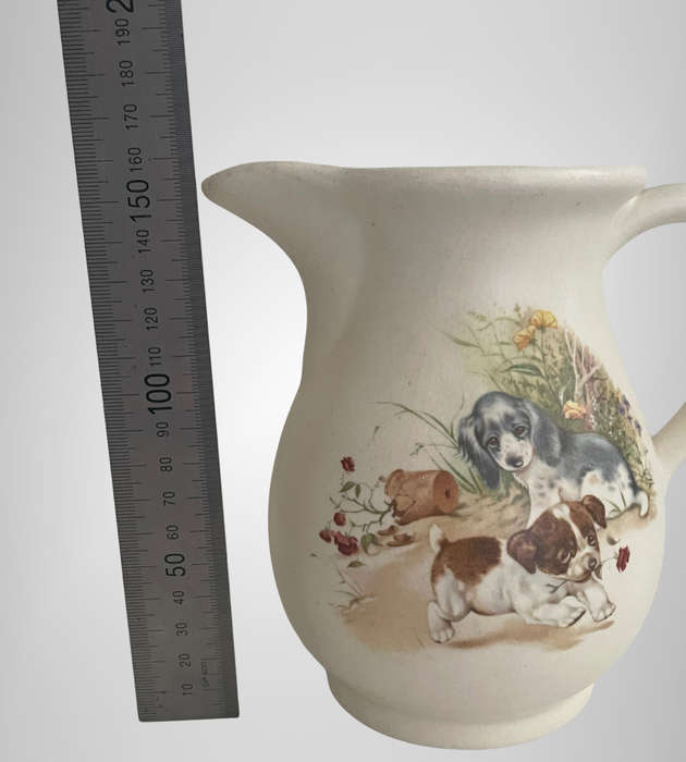 Vintage Ceramic Milk Jug  Ashdale Style  Puppy Motif  16cm  Crazed Glaze