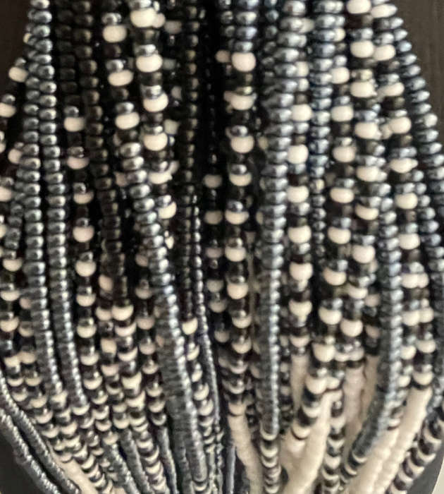 Original Abacus 24-Strand Traditional Zulu Hand-Beaded Necklace  395g  Black & White  68cm Length