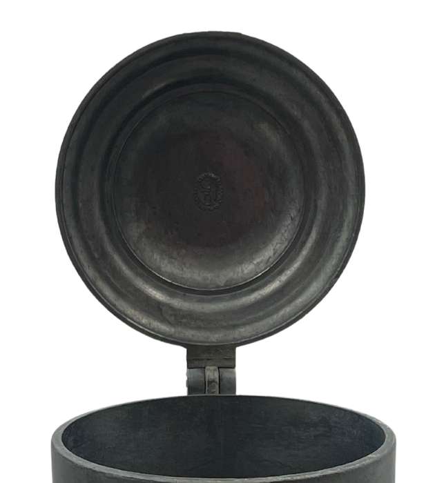 Vintage 1950s European Pewter Tankard with Flat Lid and Raised Relief Scenes  Angel Quality Mark