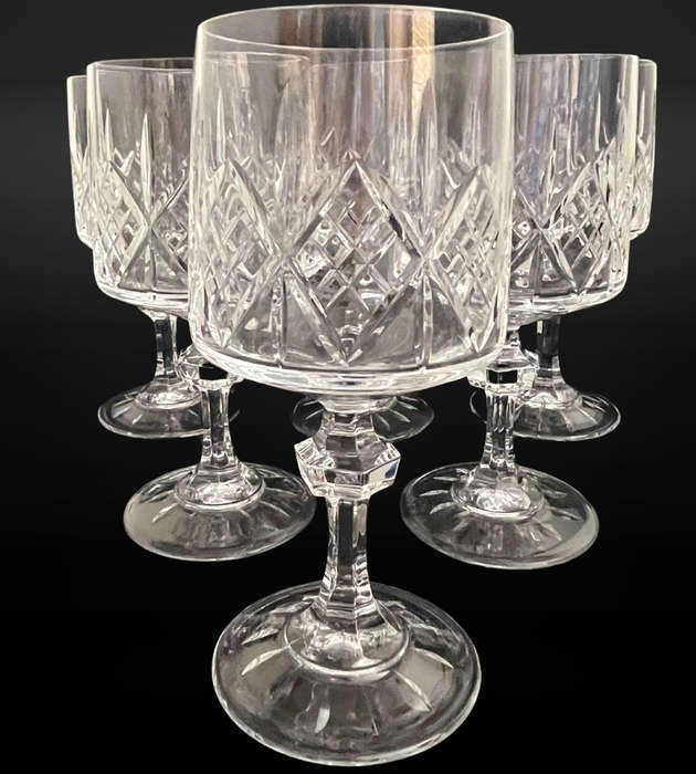 Set of 6 Vintage Vitria Handcut Lead Crystal Goblets  Stunning 16cm High Water/Wine Glasses