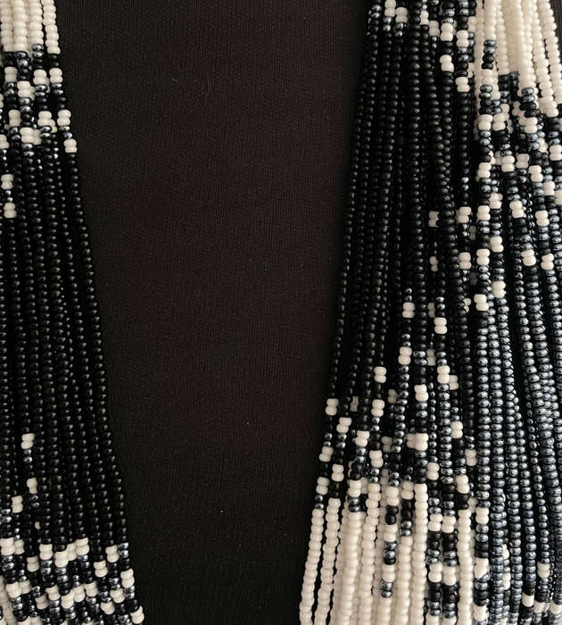 Original Abacus 34-Strand Traditional Zulu Hand-Beaded Necklace  427g  Black, White & Steel Grey