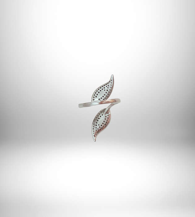 925 Sterling Silver CZ Pave Foglia Leaf Adjustable Statement Ring - Size T