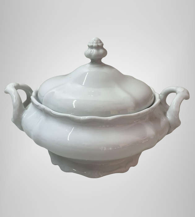 Elegant White Tureen, Gravy Boat & Sugar Bowl Set  Unmarked  French Provincial & German Bavarian S