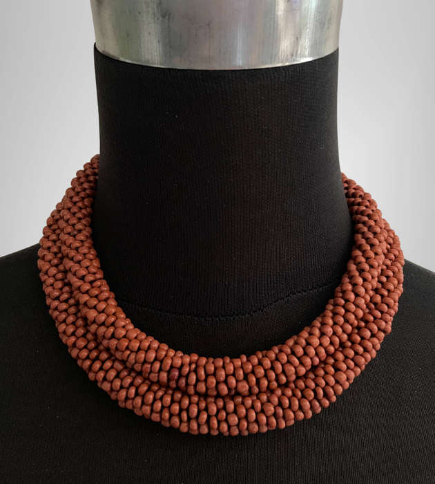 Original Abacus Handmade Beaded Necklace by Abegail  Terracotta Brown  47cm Folded  134g  Cleara