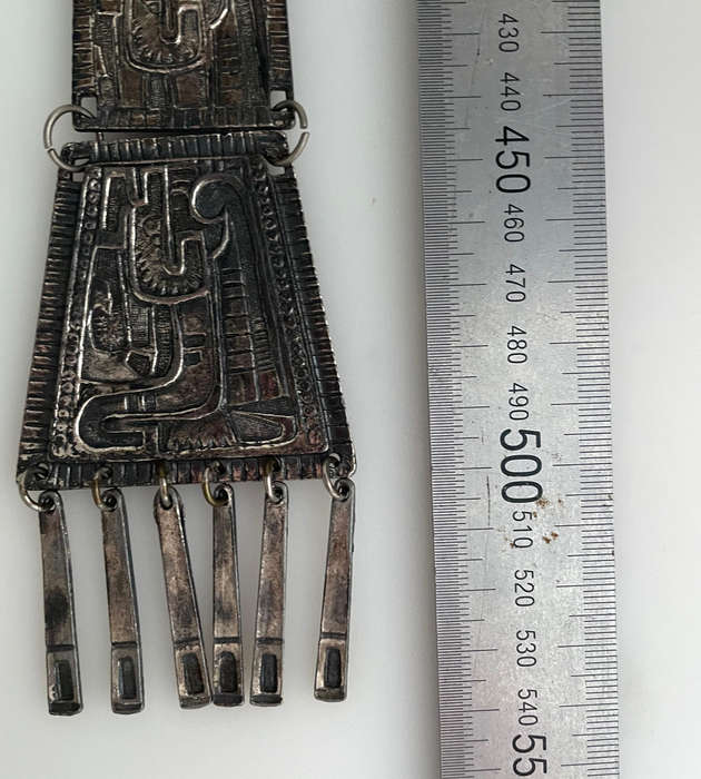 Vintage Brutalist Tribal Pendant Necklace  Long Abstract Metal Design (37cm Drop, 54cm Total Length