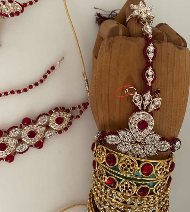 17-Piece Indian-Eastern Bridal Jewelry Set  Maroon & Gold  Nikkah, Walima, Diwali (Reduced to clear)